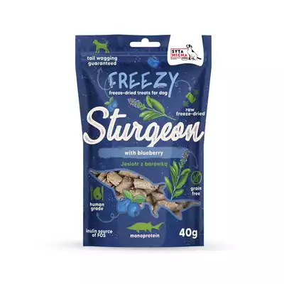 SYTA MICHA FREEZY JESIOTR Z BORÓWKĄ I SZUSZONĄ SZAŁWIĄ 40G